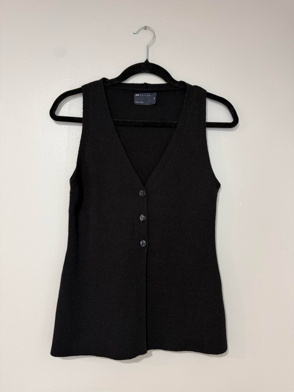 ASOS DESIGN Black knitted compact v neck waistcoat with split detail Womens XS